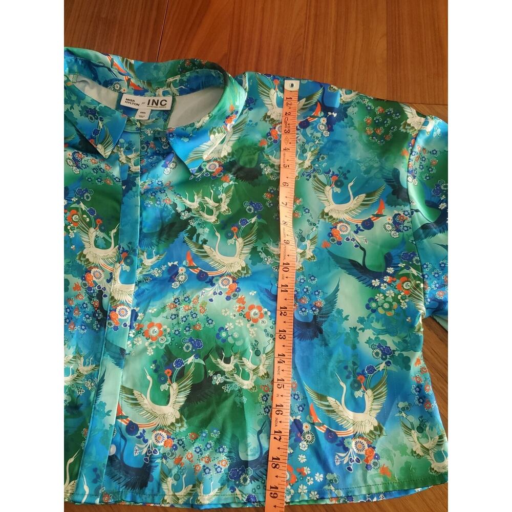 Misa Hylton x INC Japanese Crane Kimono Style Button Up Camp Shirt Cropped XXXL - Picture 4 of 11